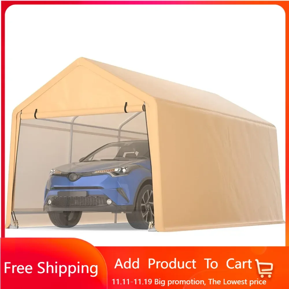 10.5x17 Ft Heavy Duty Carport, Portable Garage with Roll-up Front Door,Metal Car Port with Reinforced Ratchet Straps, Car Canopy