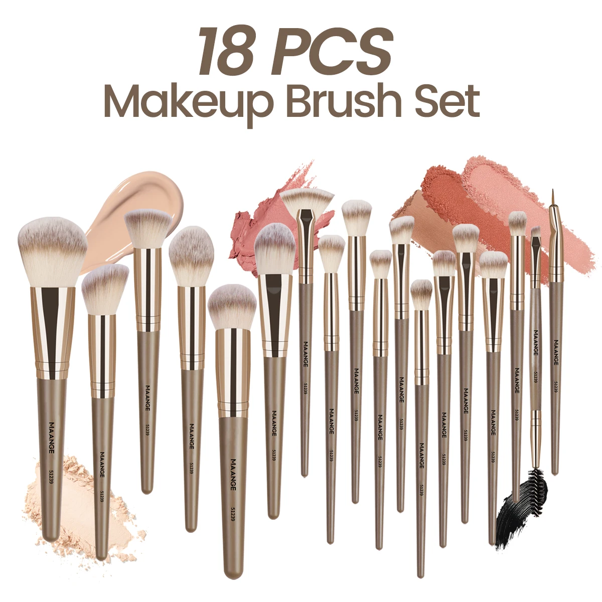 MAANGE Professionelle Geschenkbox, 18 Stück, Make-up-Pinsel, Gesicht, Augen, Schönheit, Pinsel für Foundation, Conceal, Lidschatten, Kontur, dichter, weicher Pinsel