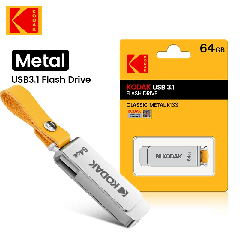 Original KODAK Metal Flash Drive K133 U Disk USB3.0 32GB 64GB Car USB 128GB 256gb 512GB Speed 120MB/s Leather Lanyard