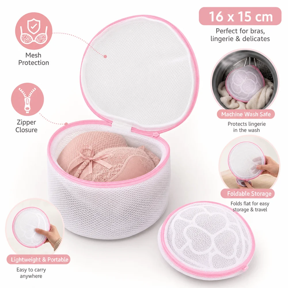 New With Zipper Lingerie Washing Mesh Bag Polyester Foldable Net Bra Bag Separation Design Underwear Laundry Bag Home Use