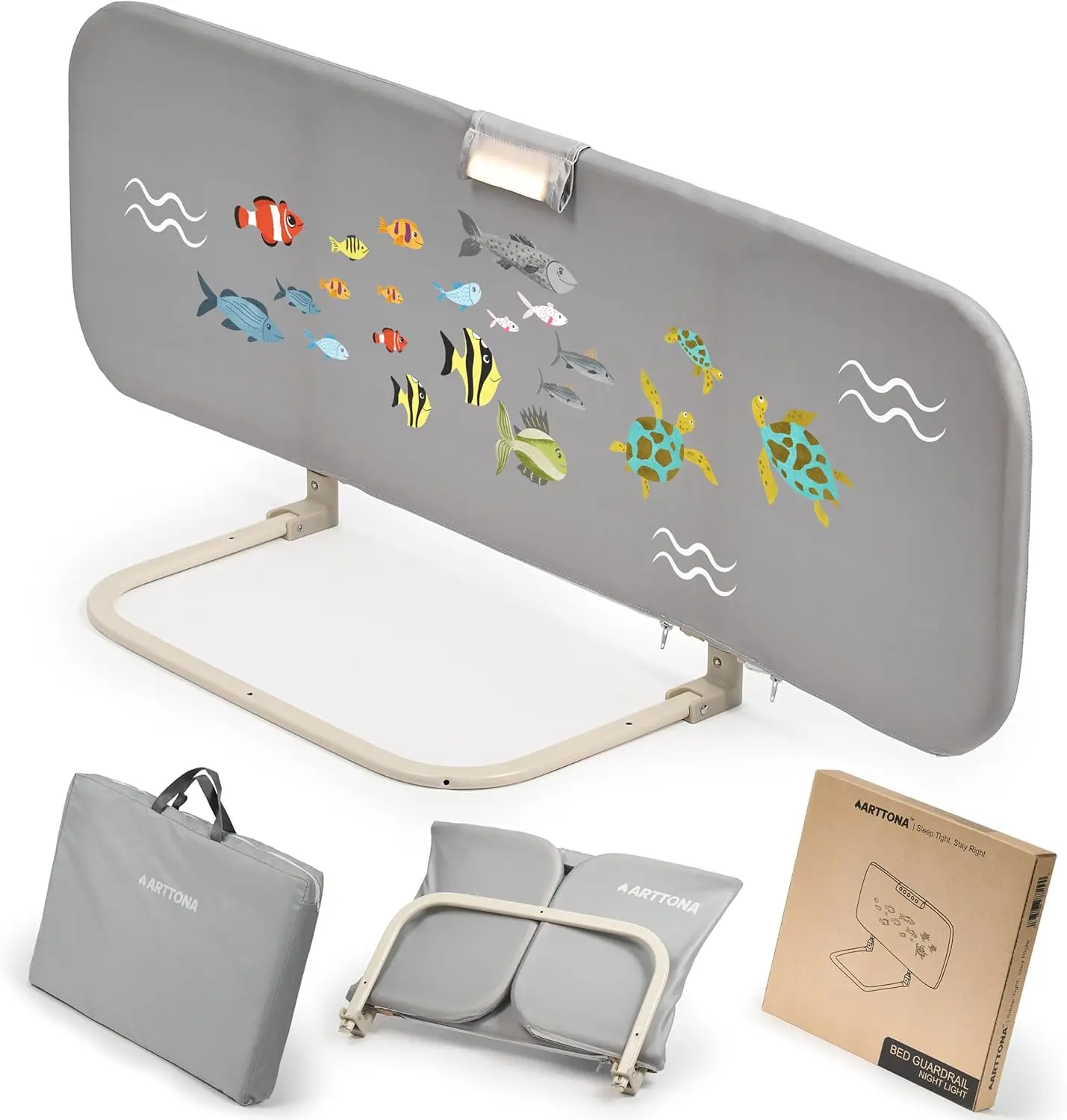 

Foldable Toddler Bed Rail with Night Light, Fits Most Beds Including Full, Queen, Twin - Portable Safety Fence