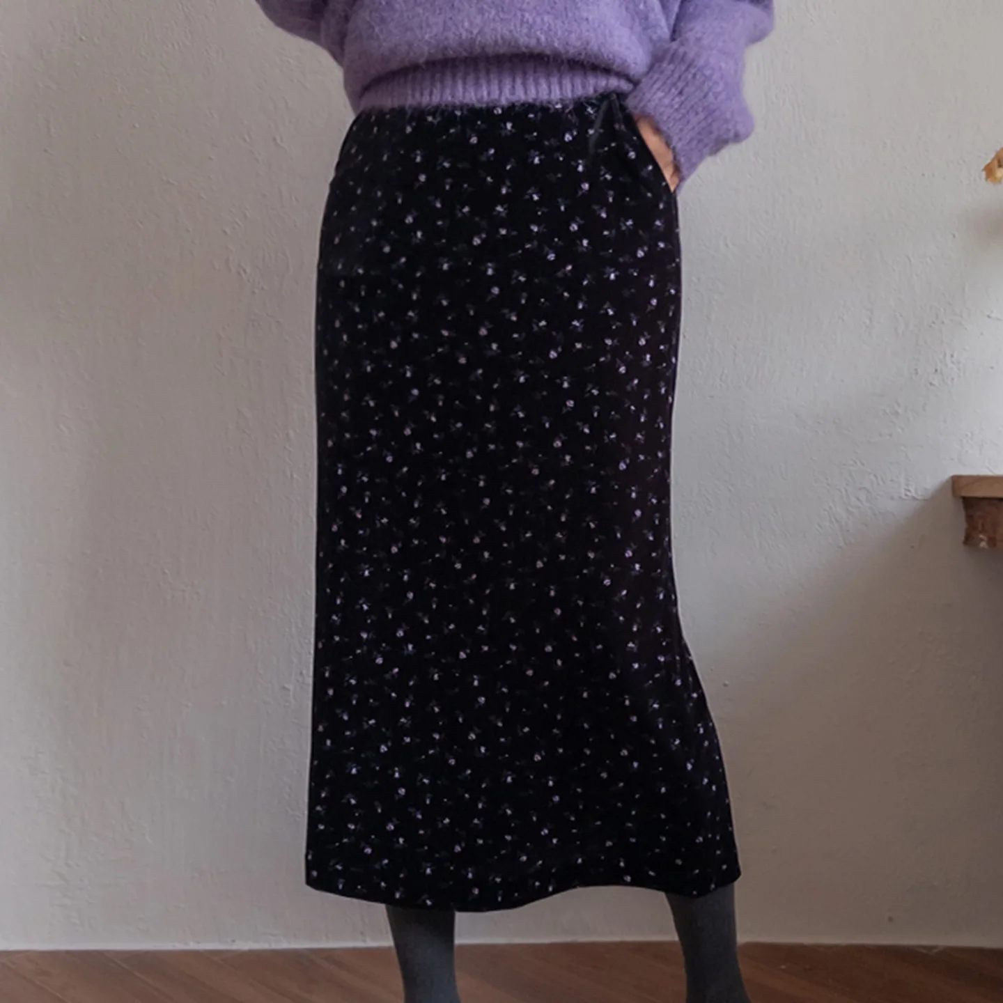 Ele romantique velours broderie florale taille élastique jupe femmes Ciwalk taille haute a-ligne jupe en Fiber de Polyester