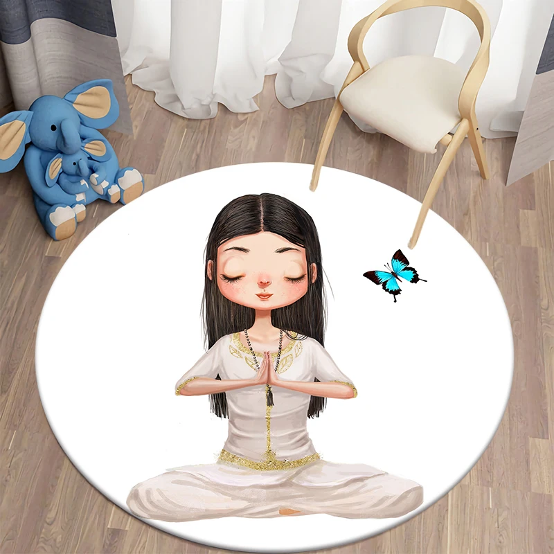 

Yoga Girls Round Carpet Floor Mat Polyester Carpets Children's Room Decor Chair Doormat Area Rug Living Room Decoration Carpet