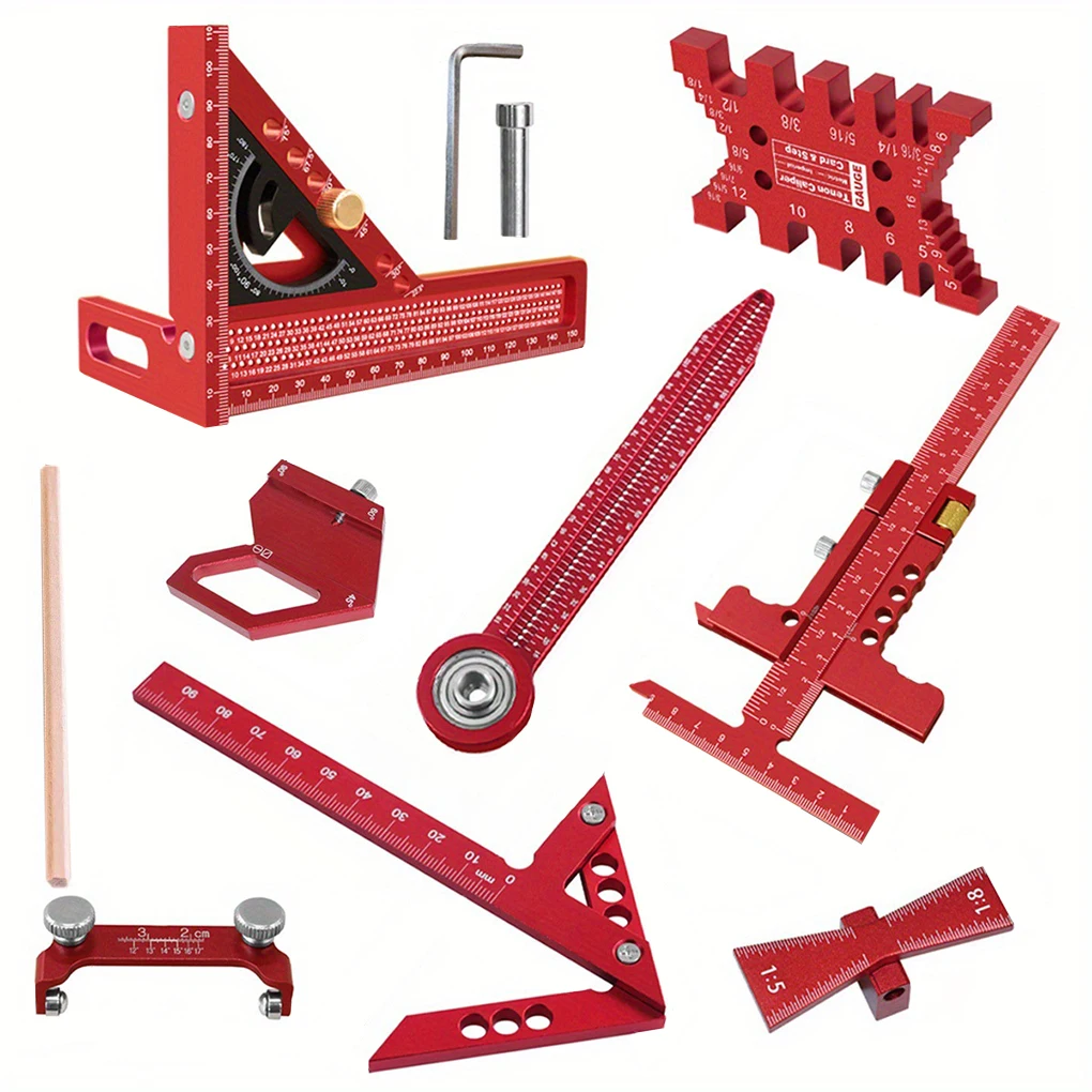 Aluminum Alloy Woodworking Measuring Tools Ensemble With Multi-accessory Setup Center Scribers And Storage Box