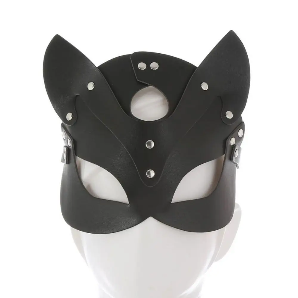 Máscara de zorro para Cosplay de Halloween para mujer, máscara de media cara de gato de cuero PU para fiesta, disfraz de Animal Sexy, accesorios de actuación para mascarada, 1x