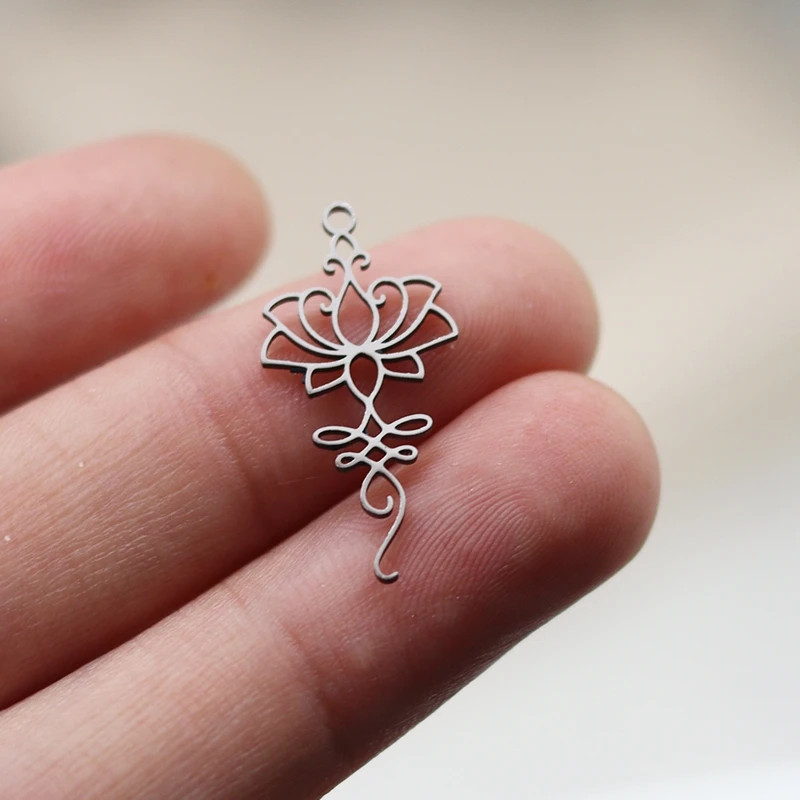 3pcs Stainless Steel Two Color Hollow Lotus Charms Plant Pendants For Jewelry Making DIY Handmade Craft