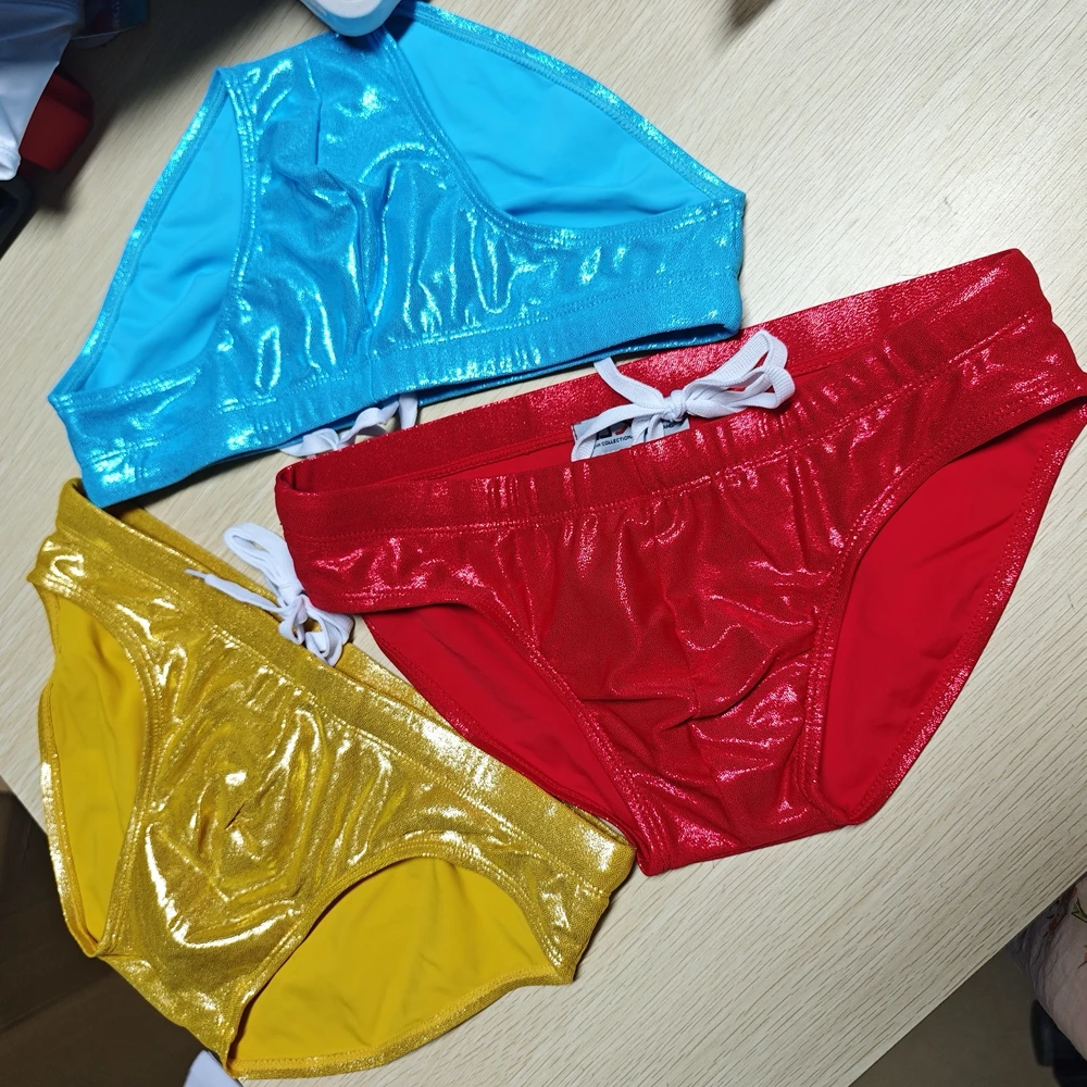 Original European and American sequined tight triangle swimming trunks fashion performance briefs beach swimming trunks UXH350