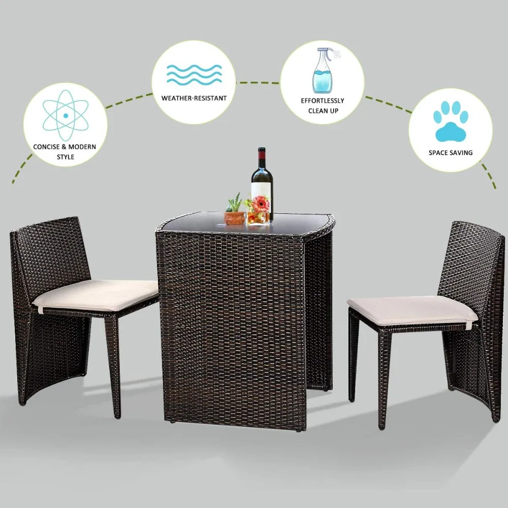 

3 PCS Cushioned Outdoor Wicker Patio Set Convention Bistro Set Garden Lawn Space Saving Conversation Sofa Furniture, Customized
