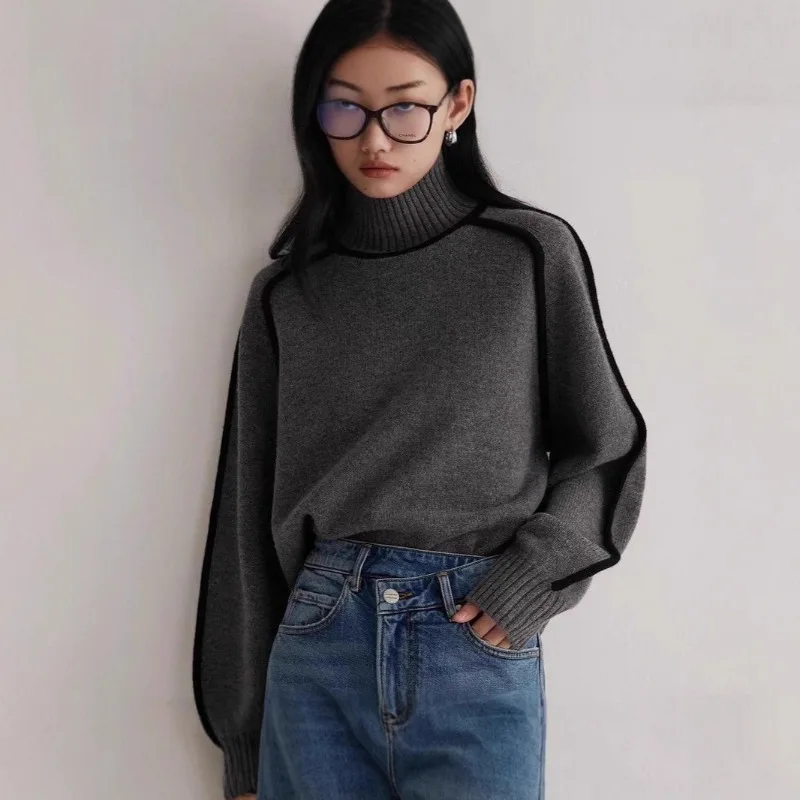 2026 moda maglione lavorato a maglia allentato pullover dolcevita da donna autunno inverno top casual a maniche lunghe Lady maglioni stile pigro