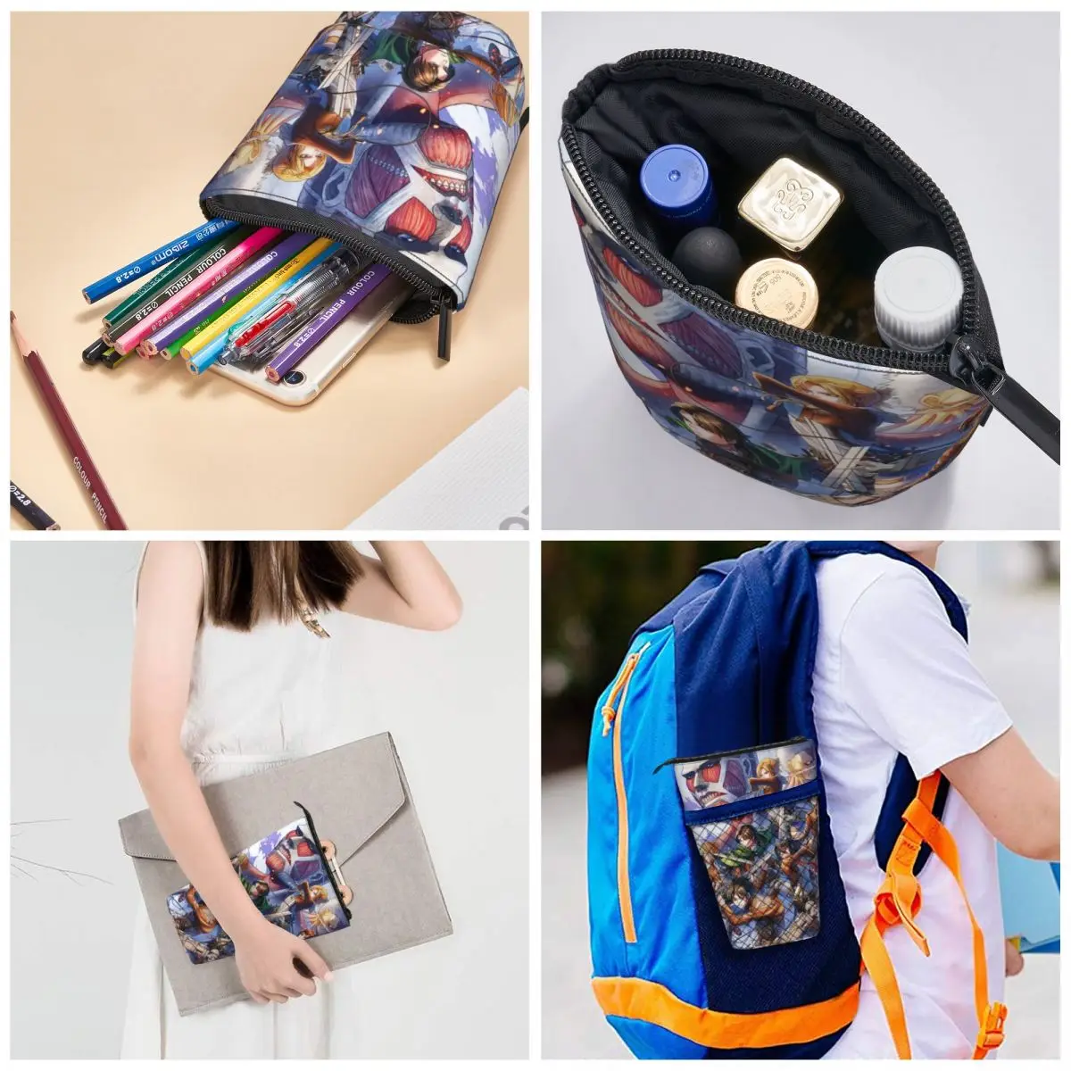 Attack On Titan Pen Box Student School Zipper Pen Bag Child Stationery Bag Pencase Vertical Retractable Pencil Case