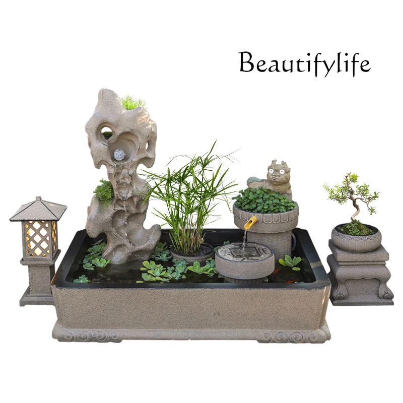 

New Chinese-style courtyard garden flowing fish pond decoration landscaping rockery arrangement terrace water feature ornament