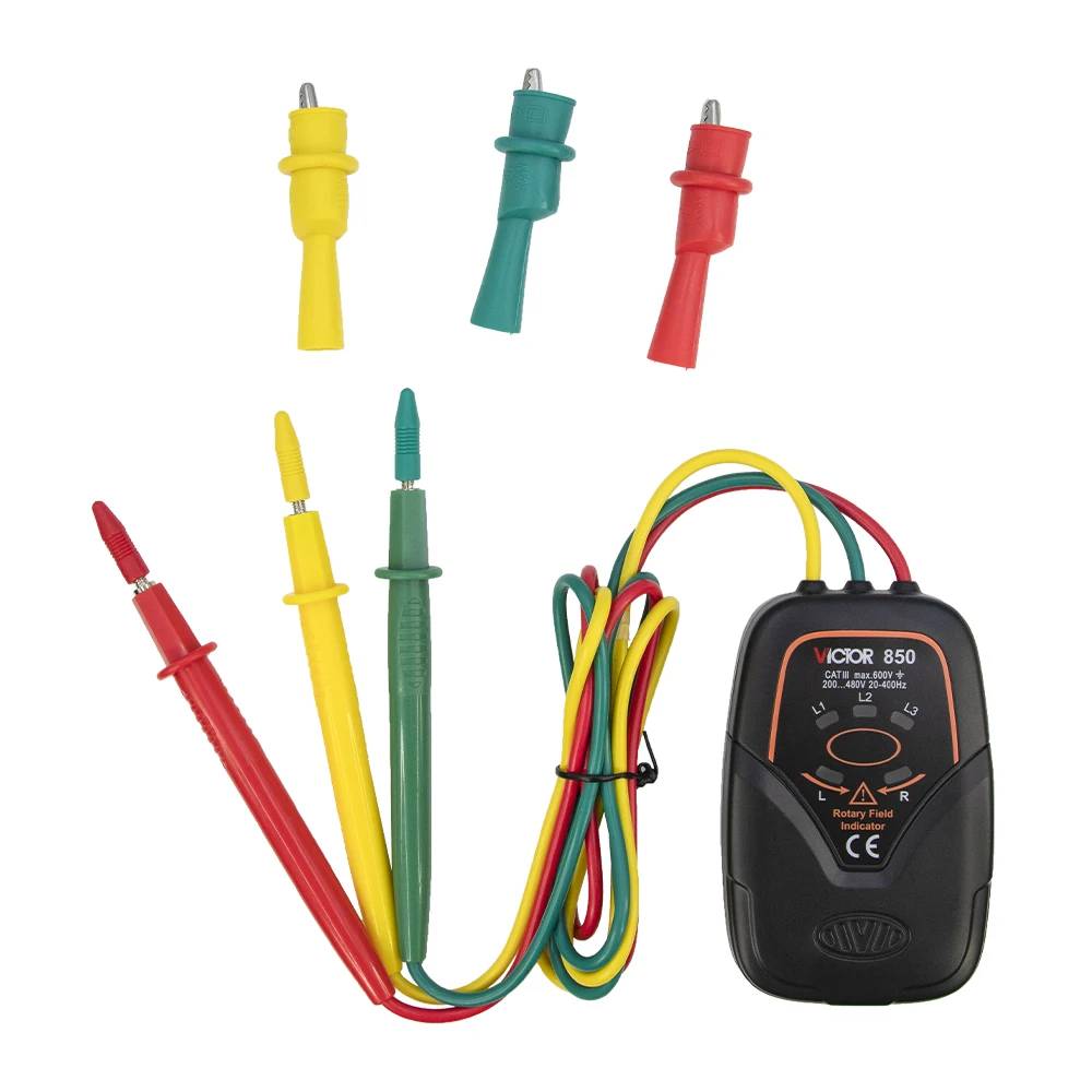 THREE-PHASE PHASE SEQUENCE TESTER maximum voltage is AC 600v and frequency range is 20 to 400Hz THREE-PHASE tester 850