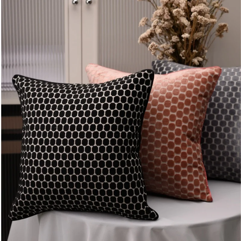 Black Dots Pillows Modern Geometric Jacquard Cushion Cover Luxury Velvet Textured Decorative Pillow Case for Sofa Living Room
