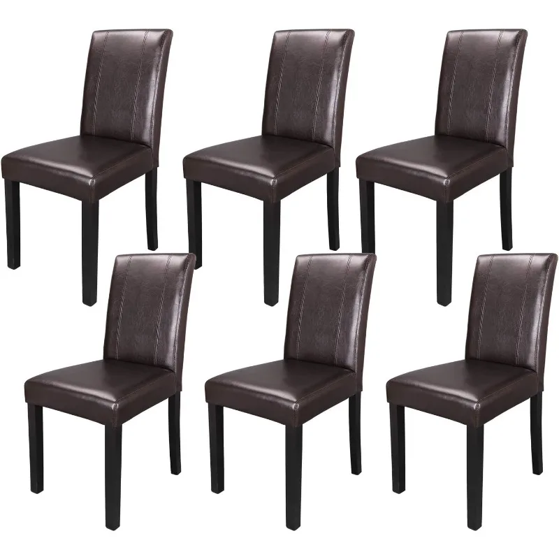 Dining Chair Set of 6, PU Leather Chairs Modern Diner Chairs Armless Side Chair with Solid Wood Legs for Home Kitchen Living