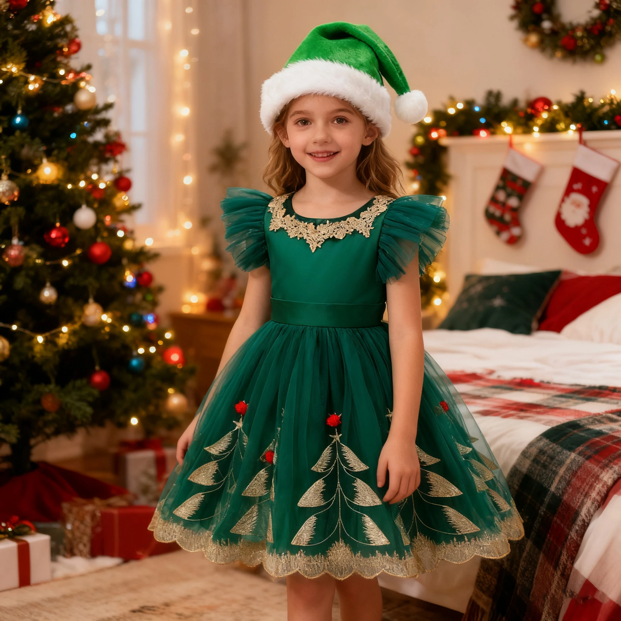 

Girls Christmas Dresses and hat Xmas Collection Girls luxury Newyears Clothes Kids Christmas Party Cos Performance Costume
