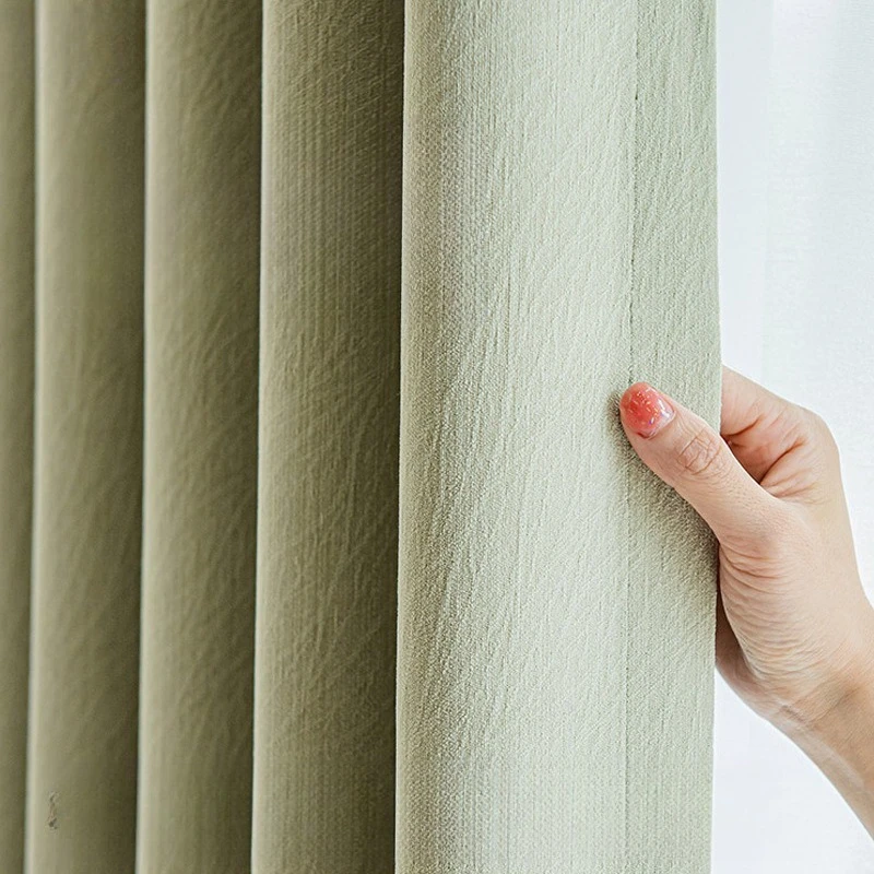 Cheese cashmere full blackout curtains Chenier solid color simple jacquard gauze curtain living room finished fabric