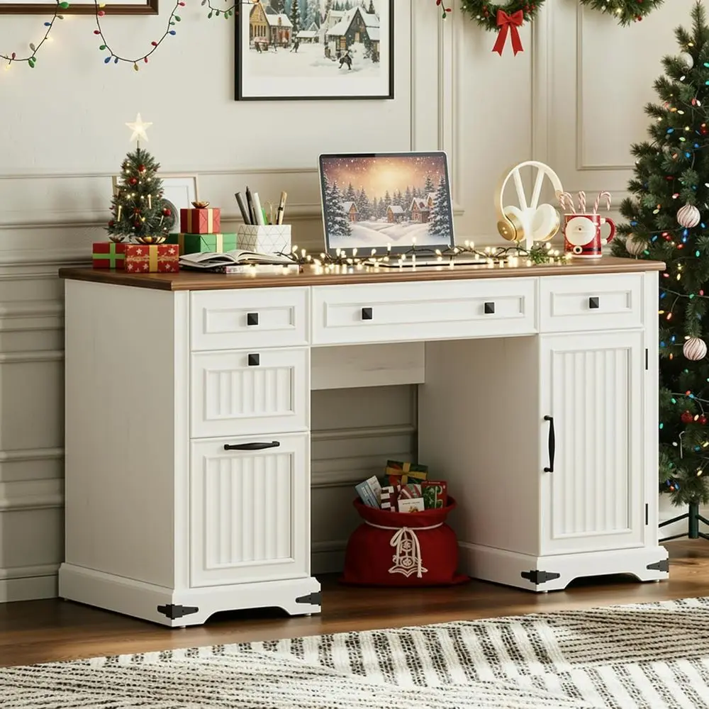 

Стол в фермерском доме, домашний офис с выдвижными ящиками, деревянный компьютерный стол с зарядной станцией, ящиками для документов и шкафом для хранения, Executive