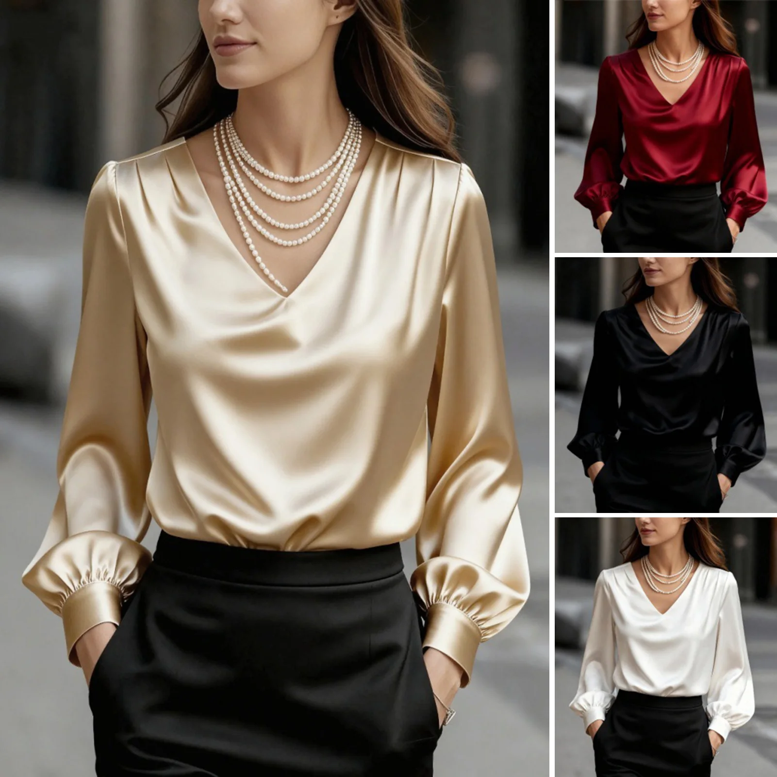 2026 New Women\'s Long-sleeved Shirt 10 Color Lapel Satin Button Cardigan Office Commuting Elegant Simple Top Basic Blouses