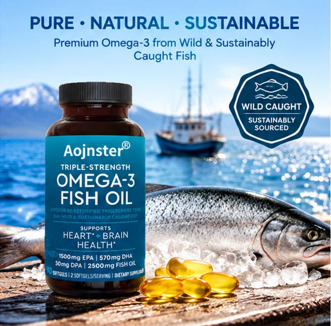 Triple‑Strength Omega‑3 Fish Oil Softgels, Triglyceride Form,EPA DHA DPA,Wild Caught Fish Source,90 Softgels