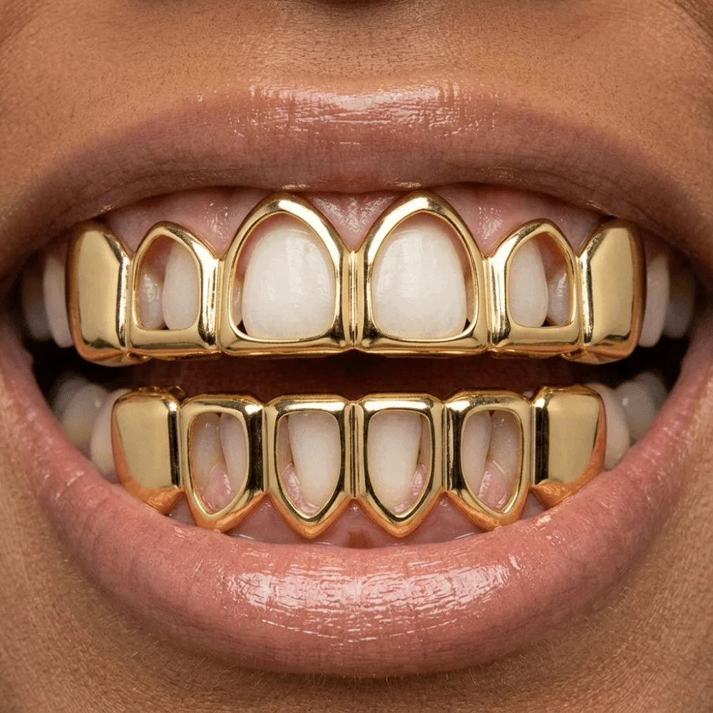 2Pcs/Set Hip Hop Dental Grills Classic Simple Charm Teeth Grillz Trendy Fashionable Hollow Teeth Grillz Braces Party Cosplay