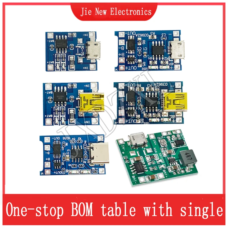 5PCS 5V 1A Micro/Type-c/Mini 18650 TP4056 Lithium Battery Charger Module Charging Board With Protection Dual Functions 1A Li-ion