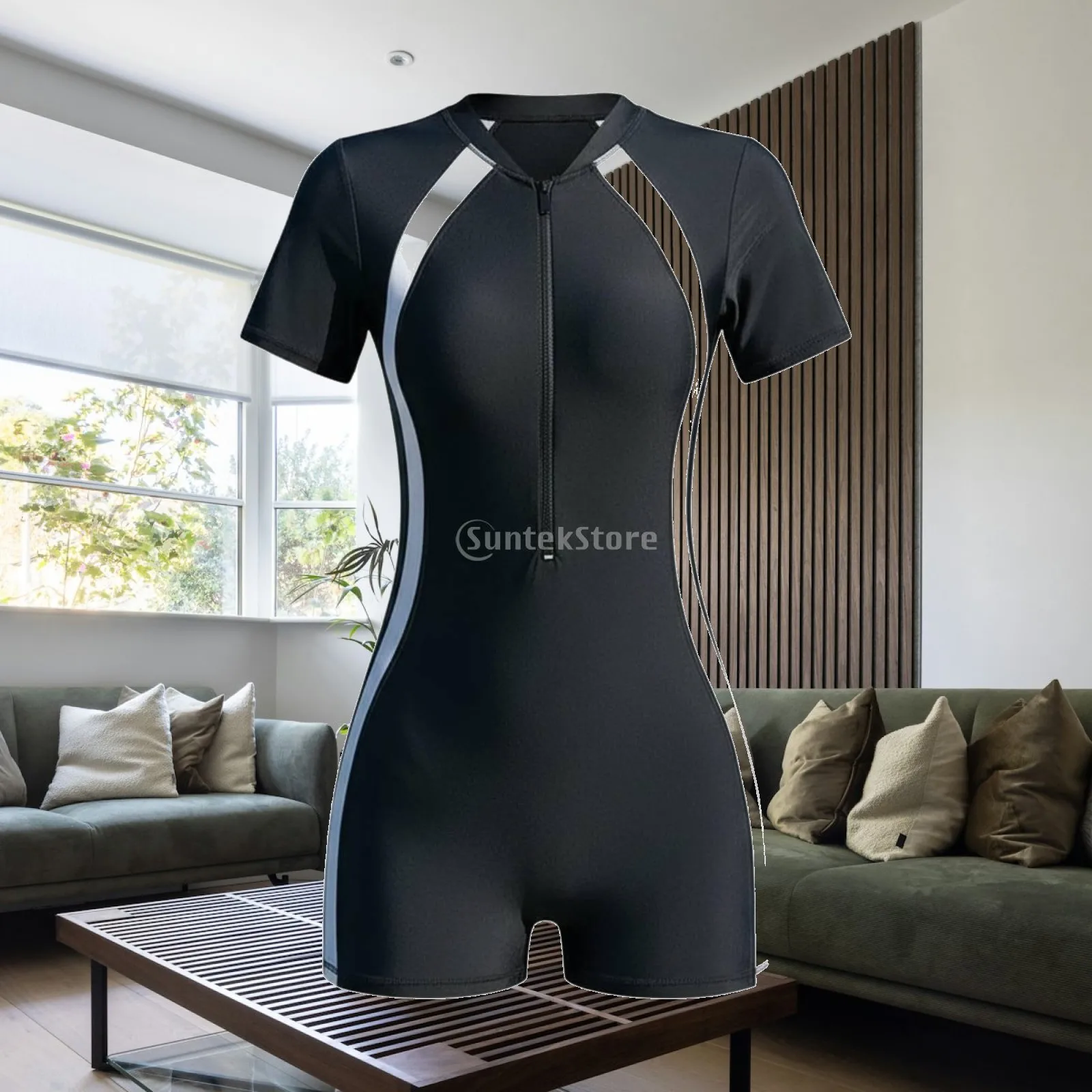 Women Long Sleeve Zip Up One Piece Swimsuit Sun Protective Boyleg Bathing Suit with Built in Bra for Surf