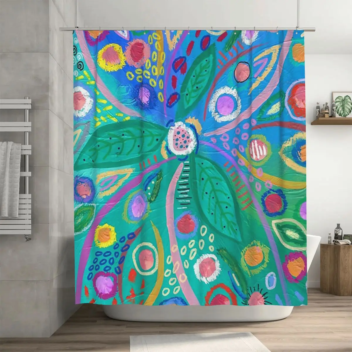 

Занавеска для душа с абстрактным рисунком цветов и листьев, полиэстеровая, водонепроницаемая, с крючками