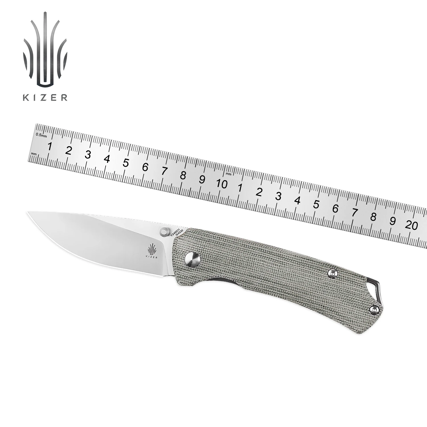 

Kizer Tactical Knife T1 V3490C1 2022 New Green Micarta Handle with 154CM Steel Blade Pocket Knives with Thumb Stud