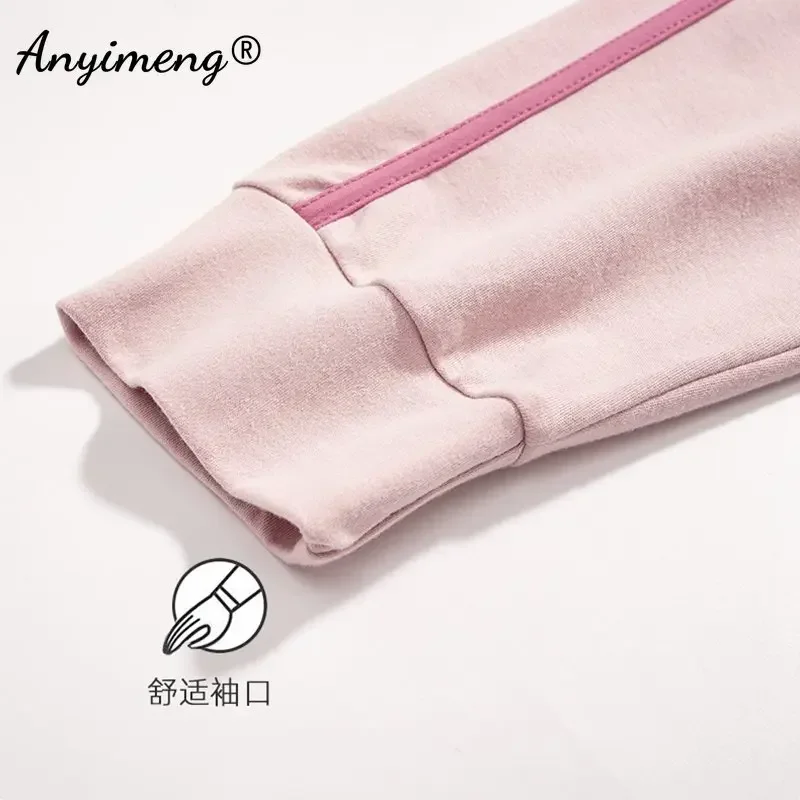 2XL 3XL 4XL Autumn Winter Cotton Fashion Sporty Womens Pink Pajamas Set Elegant Tennis Sleepwear for Girls Elegant Woman Pijamas