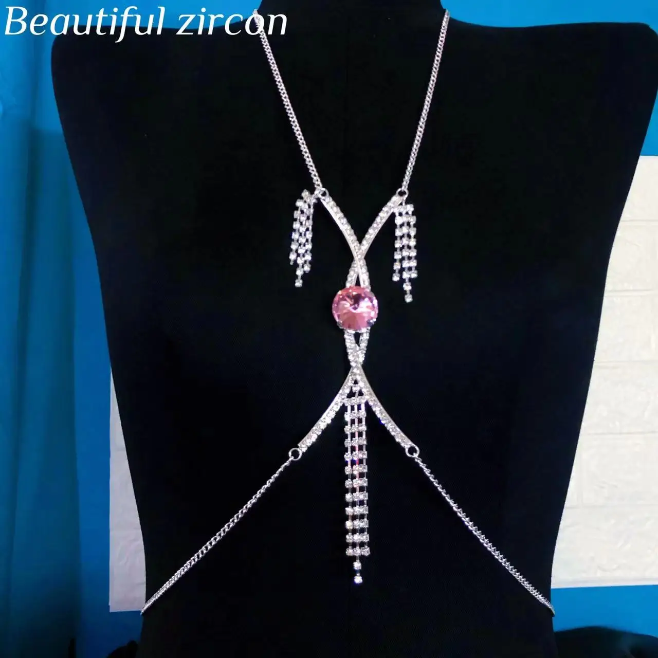 2022 Fashion Cross Crystal sexy bra top neck Necklace luxury women's multicolor Rhinestone glass body chain bikini jewelry gift