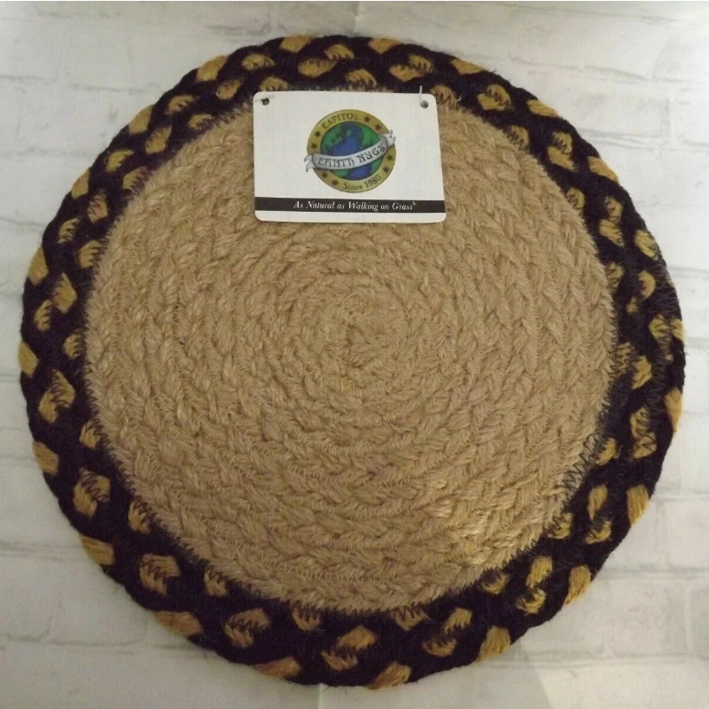 Rugs Woven Jute Mat Trivet Loons Cattails Black Tan Beige 10