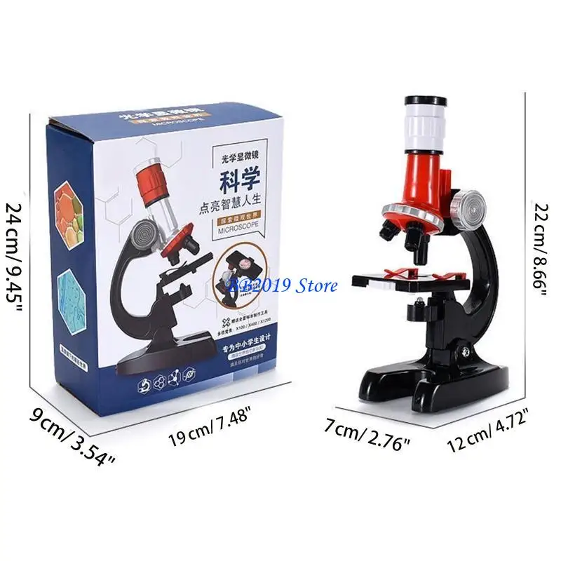 Q0KB LED Kids Microscope Toy Set 100x/400x/1200X vergroting Science voor studenten Beginner Verjaardagscarnaval Party Favor