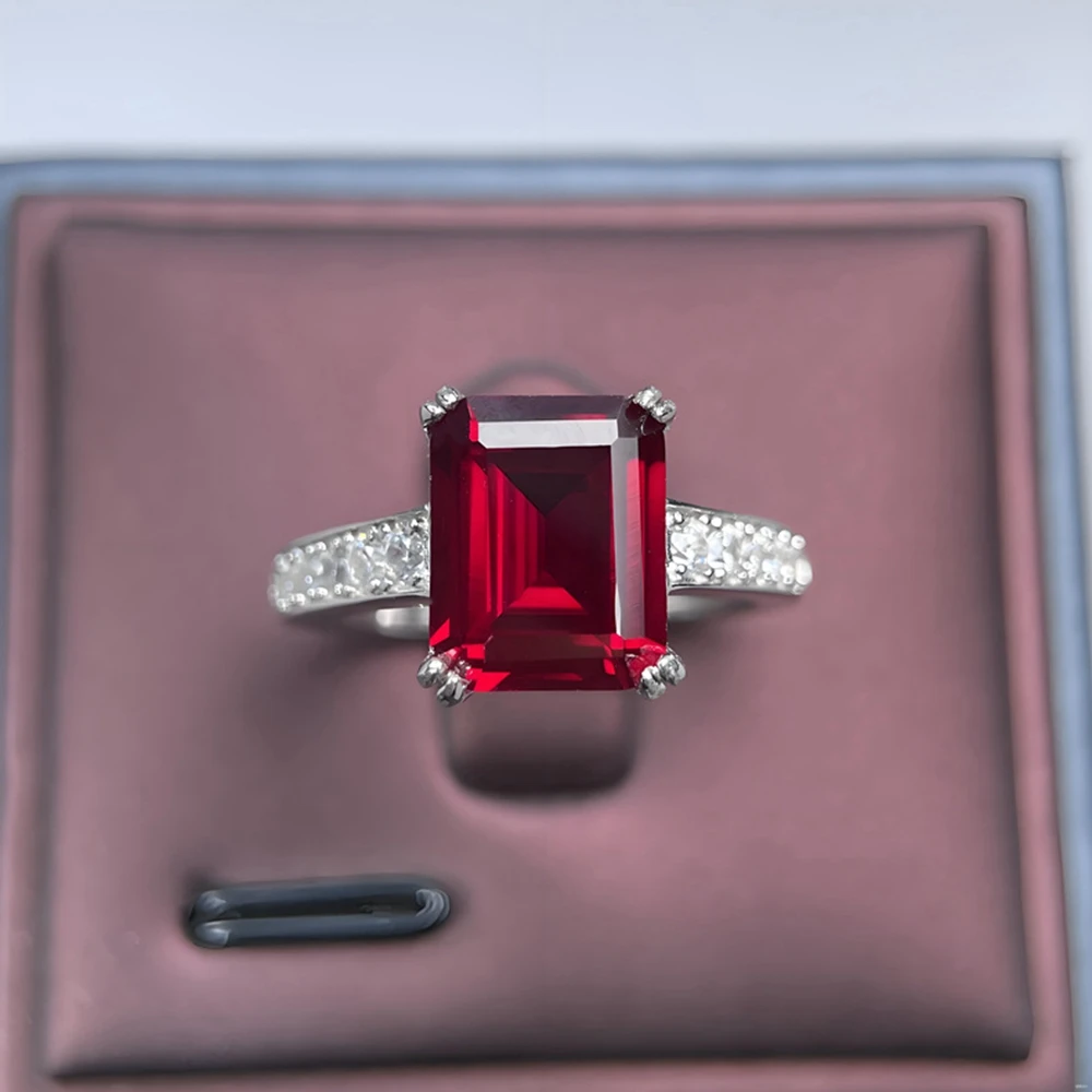 وونغ المطر الكلاسيكية 925 فضة 8*10 ملليمتر روبي الزمرد عالية الكربون الماس الأحجار الكريمة خواتم الخطبة للنساء غرامة مجوهرات هدية