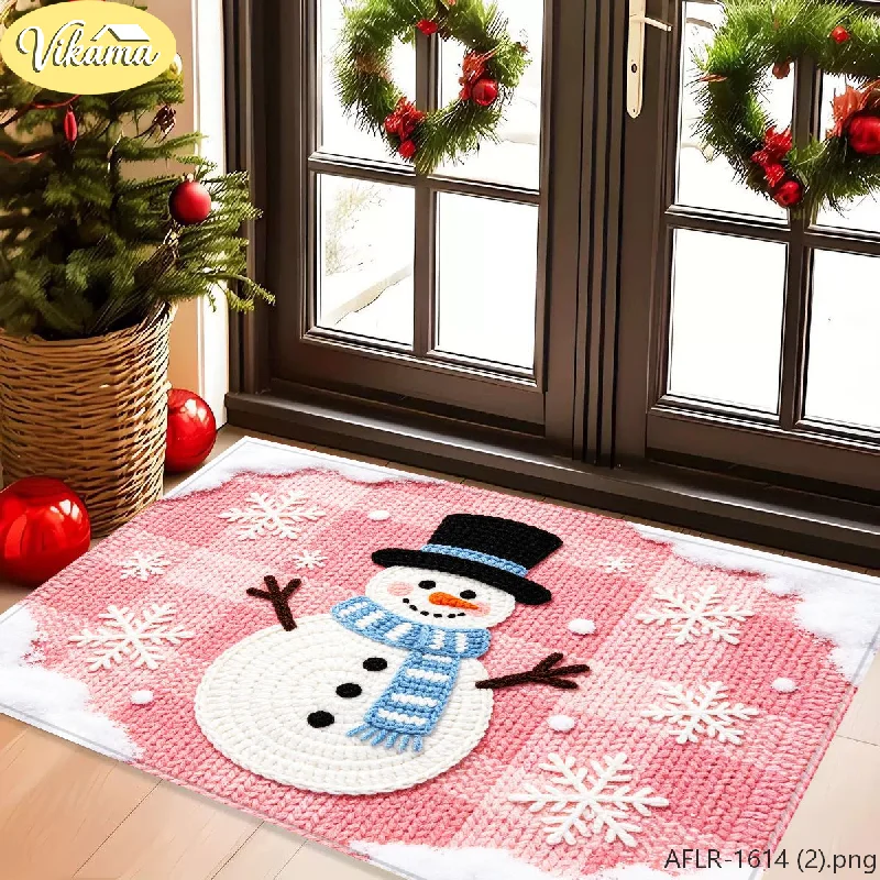 VIKAMA Pink Buffalo Check Snowman Doormat, Soft, Non-Slip Entryway Decorative Rug, Entryway Doormat, Home Decor