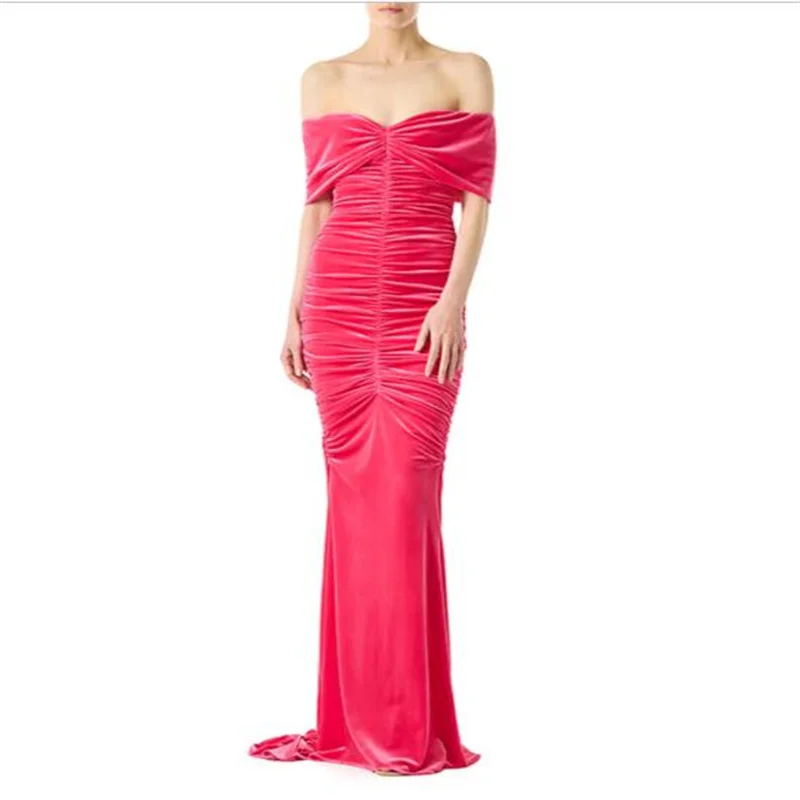 

MULONG Red Velour Backless Evening Dress Sleeveless Africa Bridal Long Mermaid Sexy Prom Gowns Plus Size Formal Party Gow