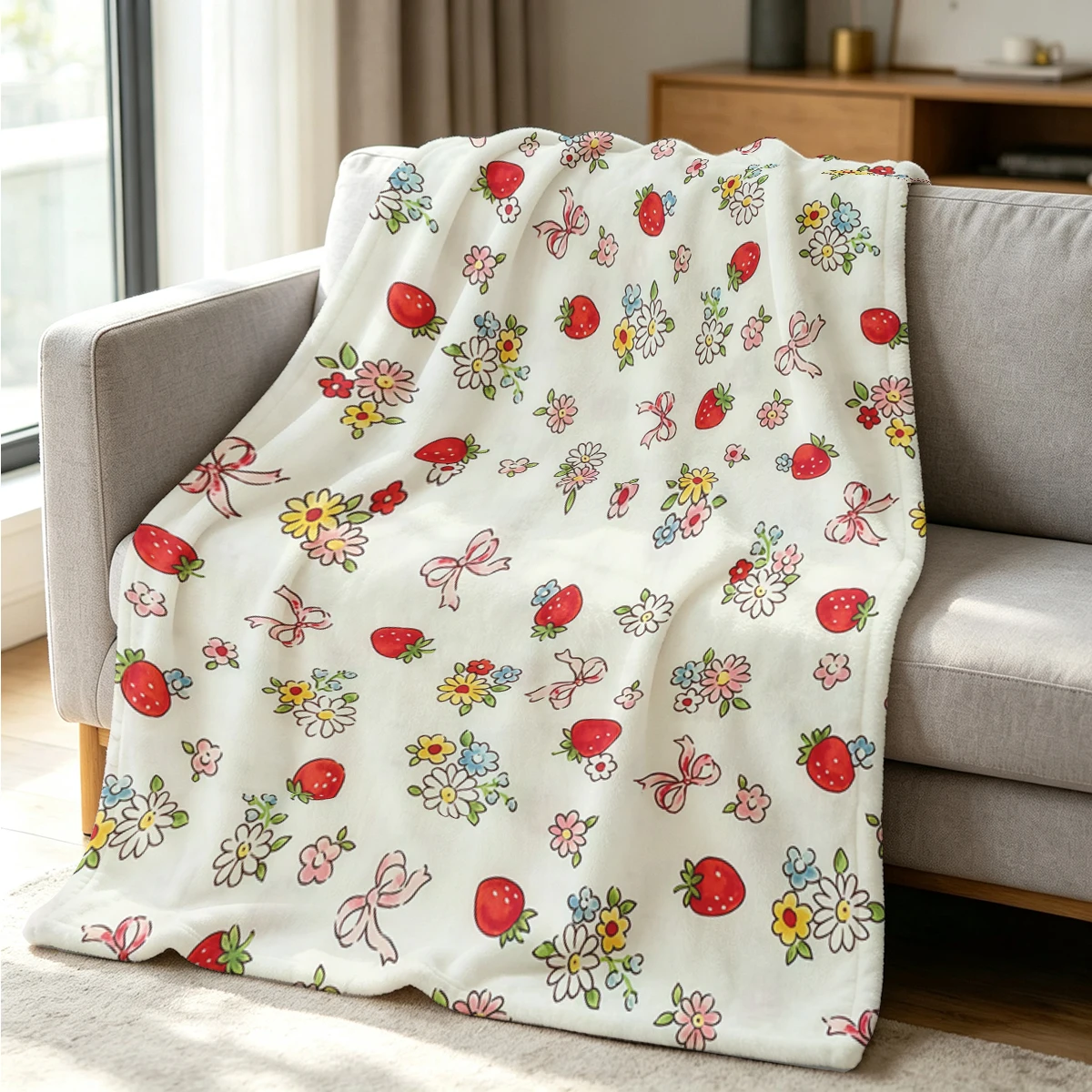Berry Floral Flannel Blanket Warm Soft Halloween Christmas Couch Warm Cozy Decorative Decor Gift for All Season
