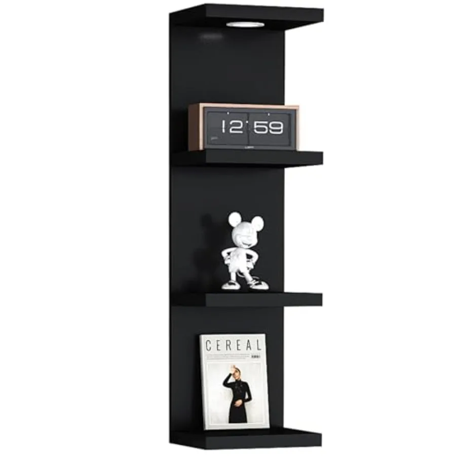 

Versatile 4 Tier Wall Shelf Unit for Living Room Black Lack MDF Black Space-Saving Design with LED Remote Control Light