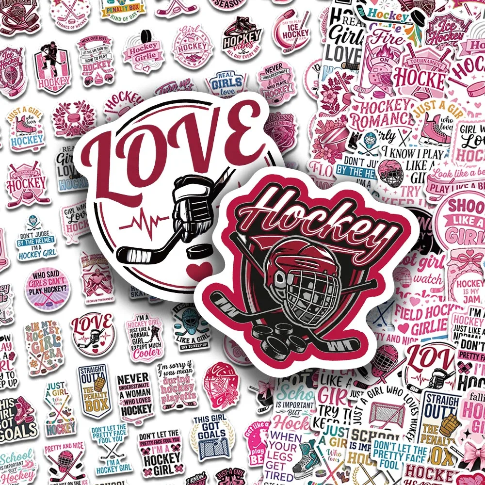 60/120pcs Ice Hockey Stickers – Pink Black Field Hockey Female Power Decals For Phone Case Laptop Helmet Hockey Sticker