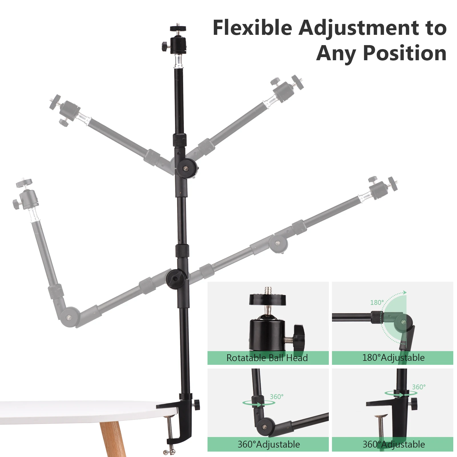 Andoer ST-01 Flexible Foldable Desk Mount Stand Metal Bracket With 1/4\