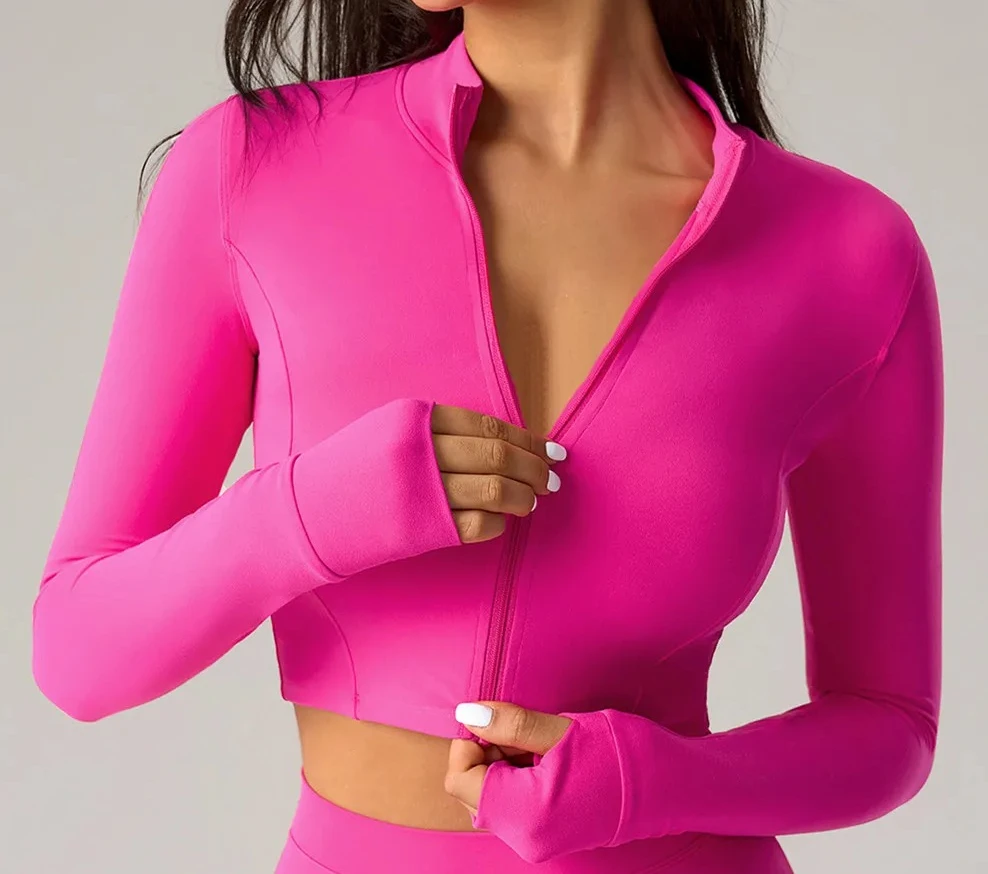 

Женские спортивные куртки Slim Fit с длинными рукавами и застежкой-молнией по бокам, быстросохнущие топы для фитнеса, уличного бега, спортивное пальто