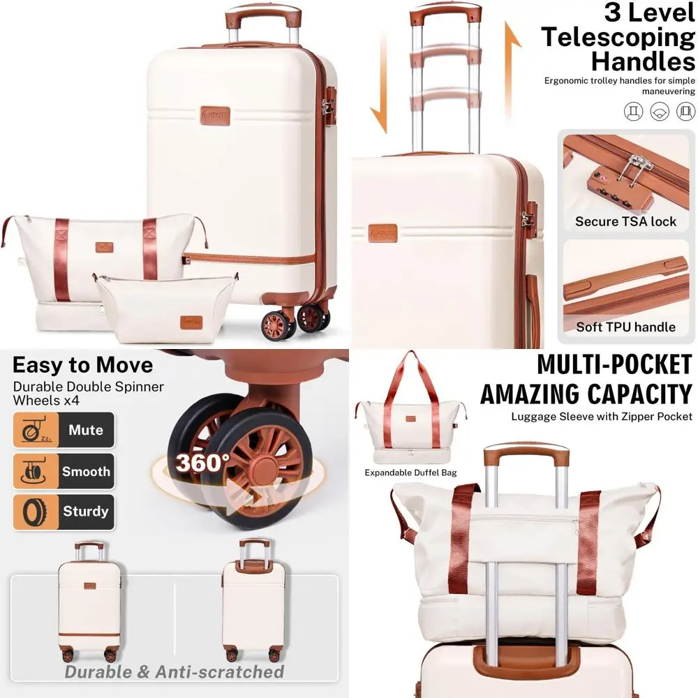 

Airline Approved Hard Shell PC+ABS 3-Piece Spinner Luggage Set with Toiletry Bag for Travel