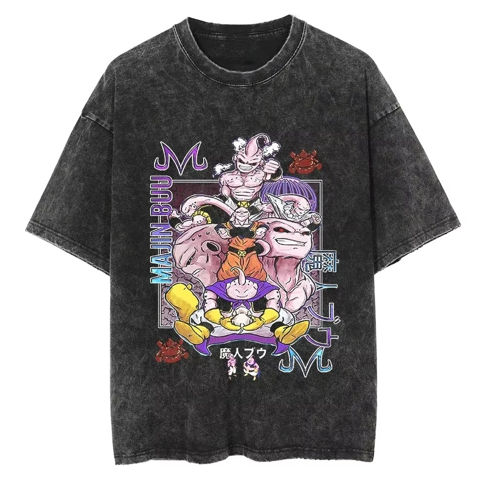 

Anime Dragon Ball Graphic Printed T-Shirt in Washed Cotton Unisex Streetwear Oversized Vintage Washed Short Sleeve