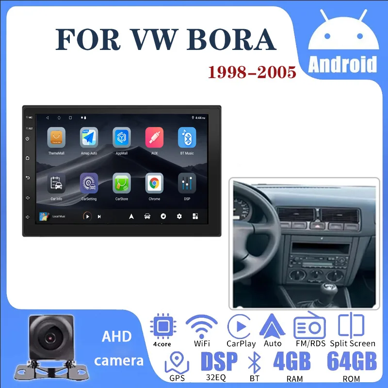 

7“ 4+64GB Android1 Car Radio For VW GOLF 4IV 1998-2006 Universal Multimedia Carplay Wifi GPS Navigation 2Din