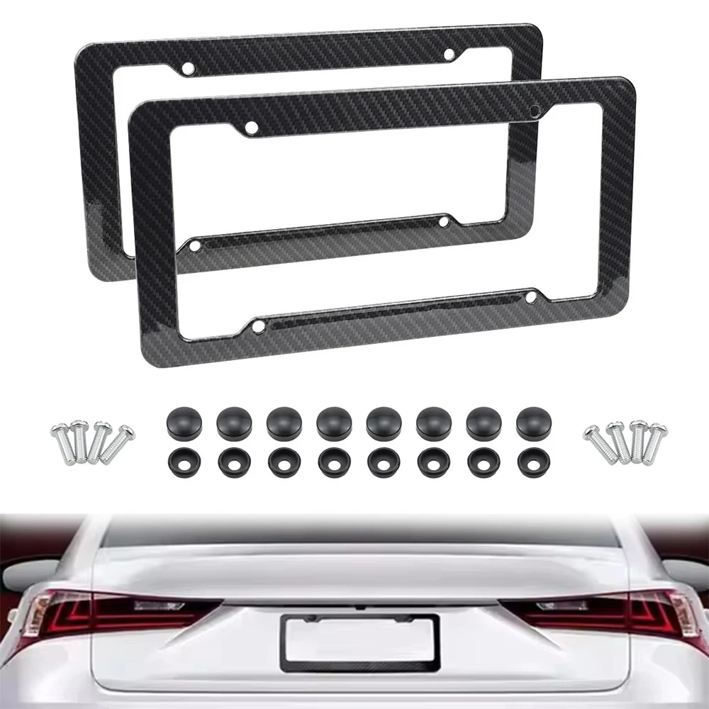 Carbon Fiber License Plate Frame 1/2pcs Black Plastic Front & Rear Car Tag Holder Cover Frame Bracket with Standard Screw Kits