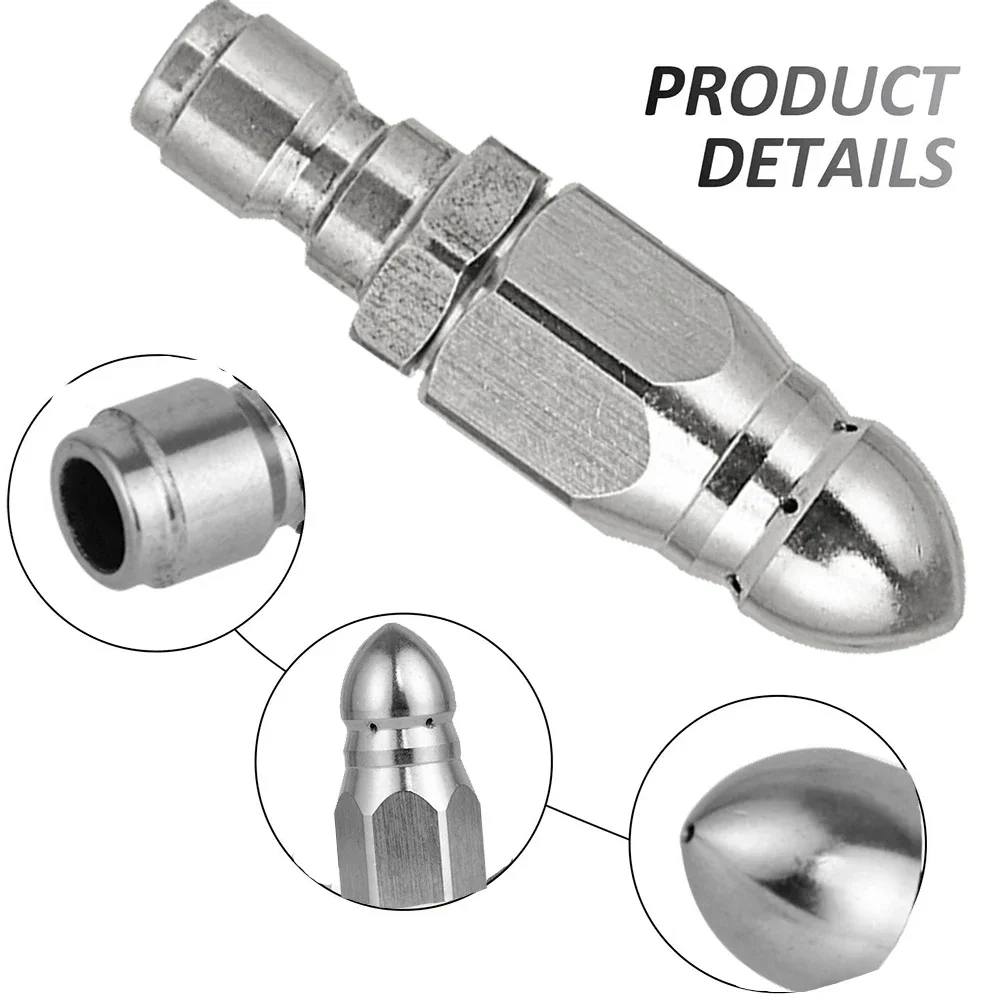 1/4 Inch Stainless Steel Quick Coupler Sewer Cleaning High Pressure Hose Nozzle Cleaner Nozzle Sewer and Sewage Unblocking