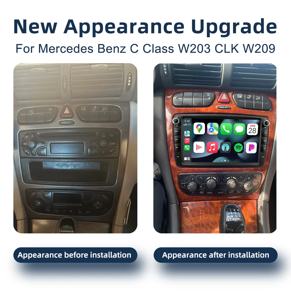 Android 14.0 Car Radio For Mercedes Benz C Class W203 CLK W209 Multimedia Video Player CarPlay 4G WiFi GPS Navigation Bluetooth