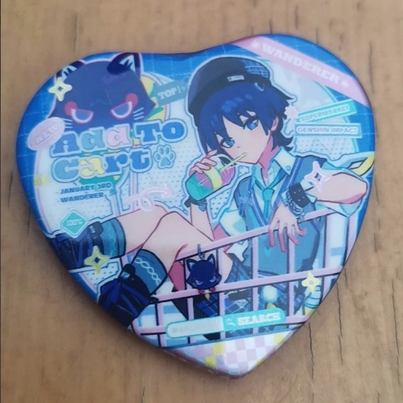 Wanderer Kabukimono Balladee Scaramouche Kunikuzushi Hat Guy Heart shape badge Brooch Pin Cosplay Badge Decoration Birthday gift