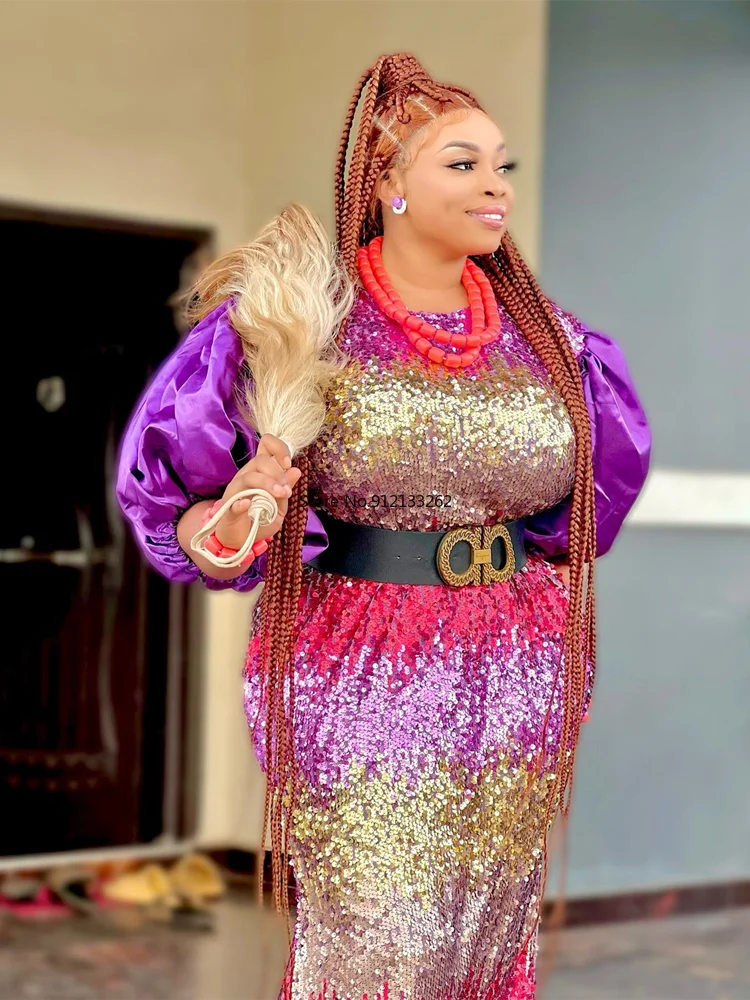 ポリエステル製アフリカンドレス レディース 2025年 春夏 アフリカン ハーフスリーブ Oネック スパンコール ロングドレス マキシドレス アフリカ服