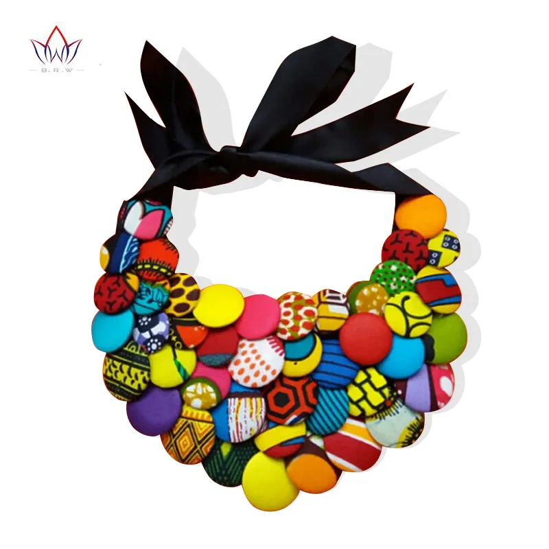 2023 Hot Sale Ankara African Multi Strand Color Button Necklaces & Pendants For Women Choker Statement Necklace For Gift WYA055