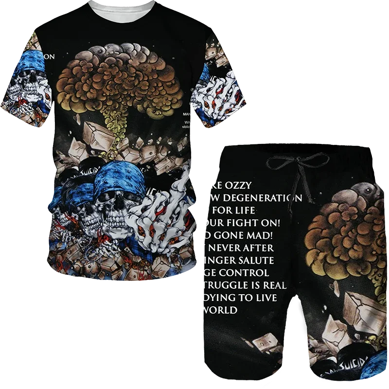 Dream Mushroom 3D Print Tees para hombre, chándal de cuello redondo, camiseta informal, pantalones cortos, conjunto de dos piezas, traje de vacaciones de playa de verano